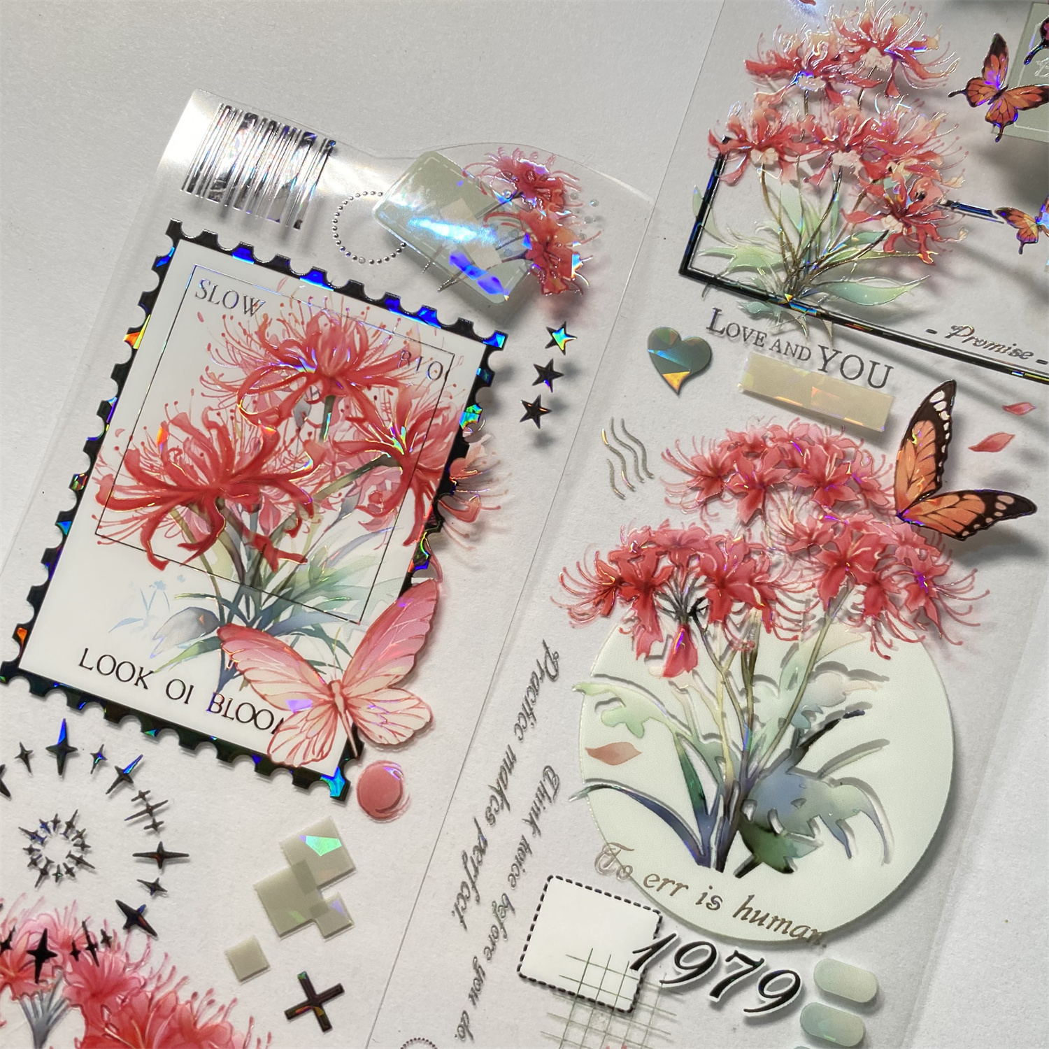 彼岸花寄语.手帐pet胶带复古红色打底暗黑流麻手账和纸拼贴纸素材