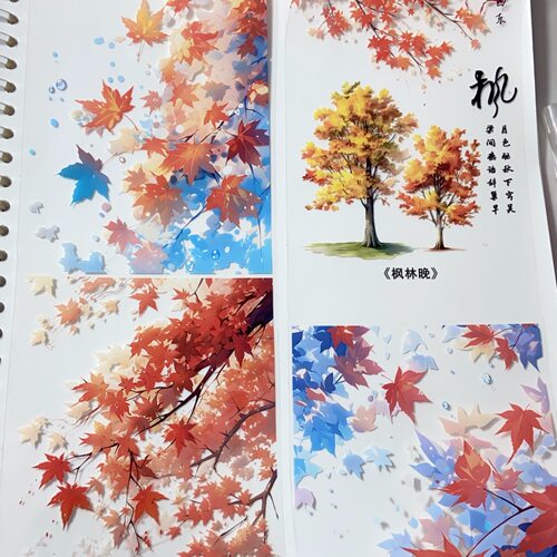 枫林晚.手账造景大背景贴纸pet胶带枫叶古风咕卡手帐立体流麻素材
