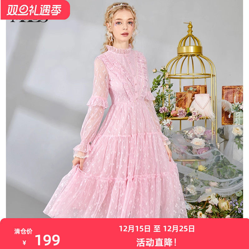 网纱中长款公主风连衣裙女