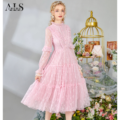 网纱中长款公主风连衣裙女