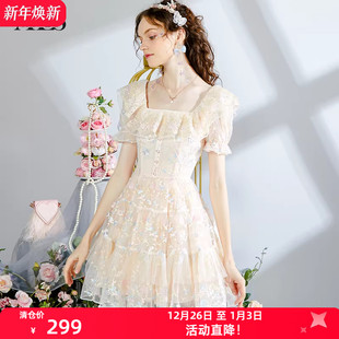 公主裙优雅蕾丝短袖 仙气刺绣短款 蛋糕连衣裙女 新款 艾丽丝2025夏季