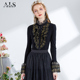 复古气质黑色毛衣女 刺绣花边半高领打底针织衫 艾丽丝2026春季 新款