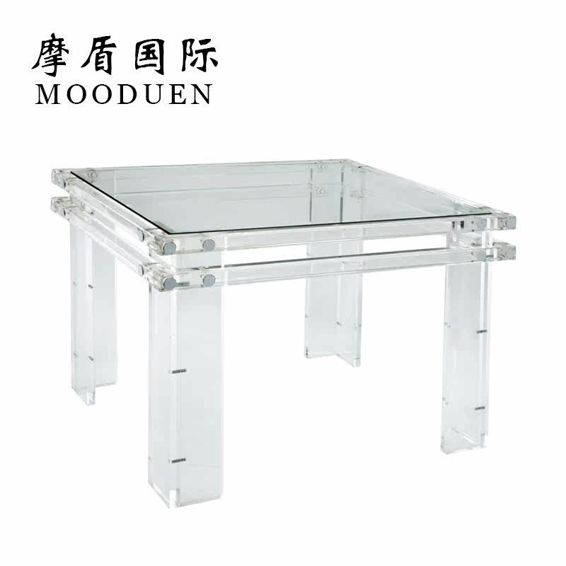 时尚精品透明亚克力边几样板房家用客厅角几个性轻奢钢化玻璃方几
