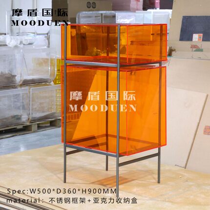 简约现代亚克力置物架不锈钢开放式收纳柜客厅家用双层落地展示柜