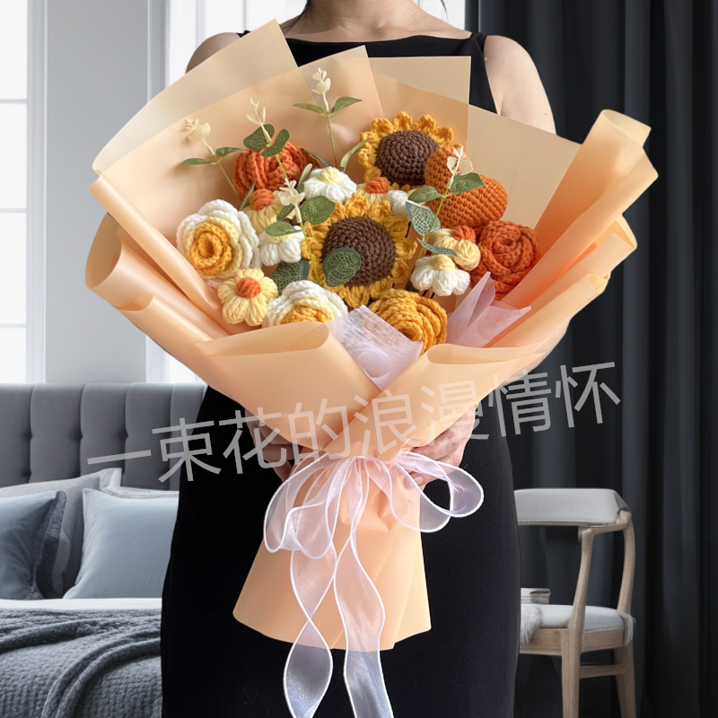 成品手工毛线编织针织仿真永生花束玫瑰送男女友闺蜜妈妈生日礼物