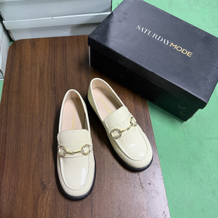 SATURDAYMODE正品撤柜鞋真皮乐福鞋女英伦复古金属扣漆皮百搭单鞋