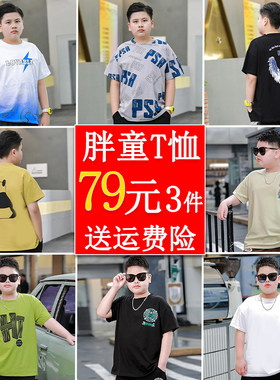 胖男童短袖加肥夏季纯棉圆领T恤