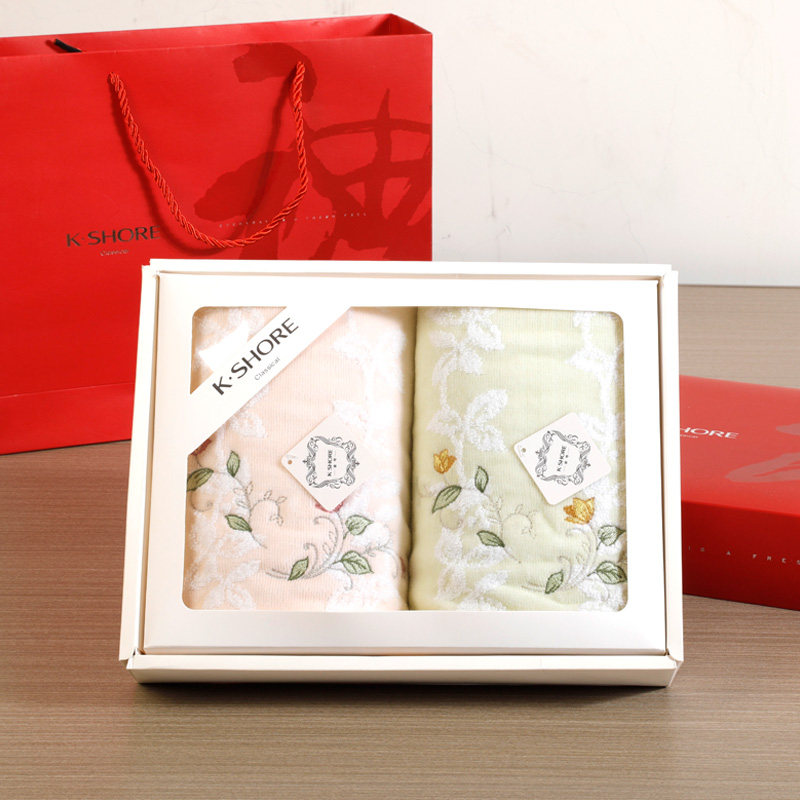 金号A类纯棉毛巾礼盒单双条精致绣花典雅全棉柔软洗脸巾吸水时尚
