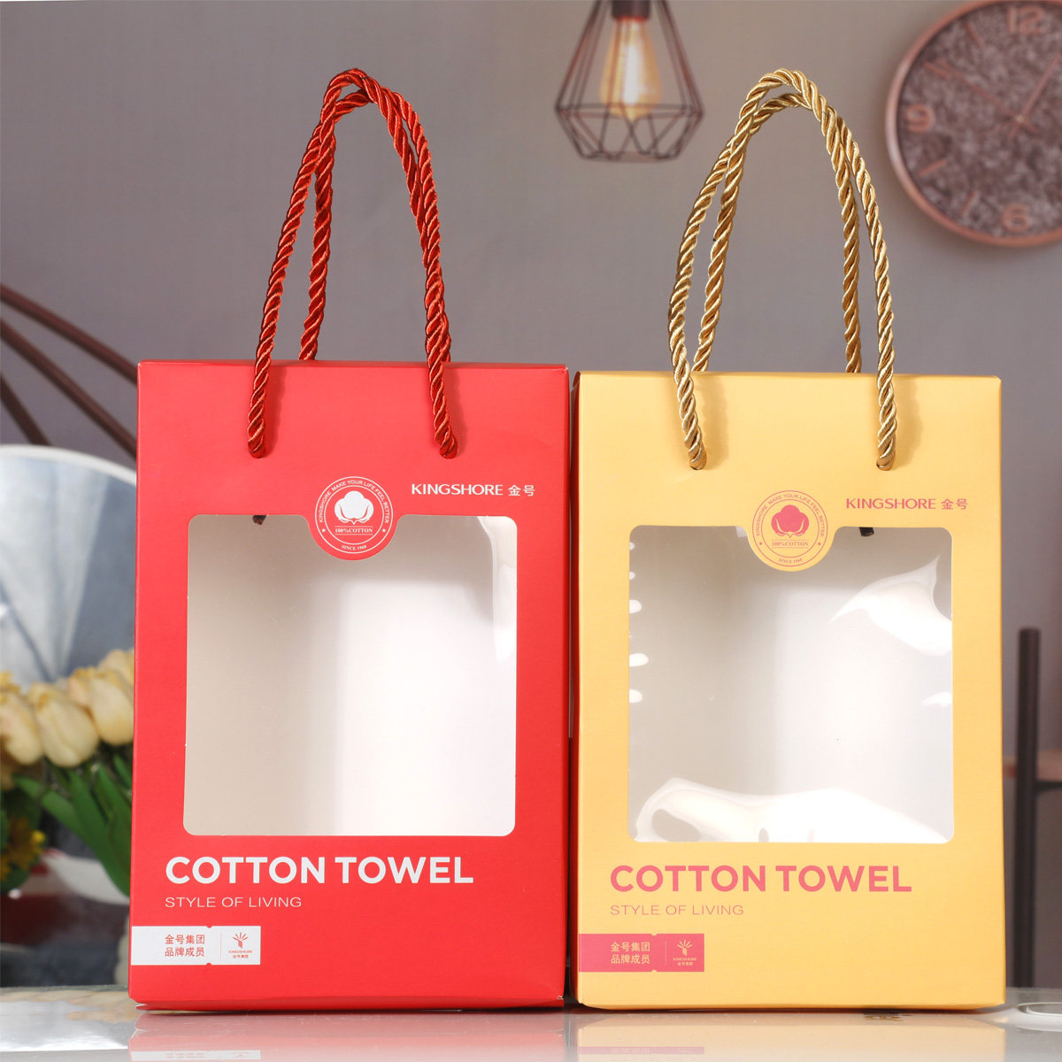 金号毛巾手提绳礼盒包装盒喜字寿字空礼盒手提袋回礼礼品盒