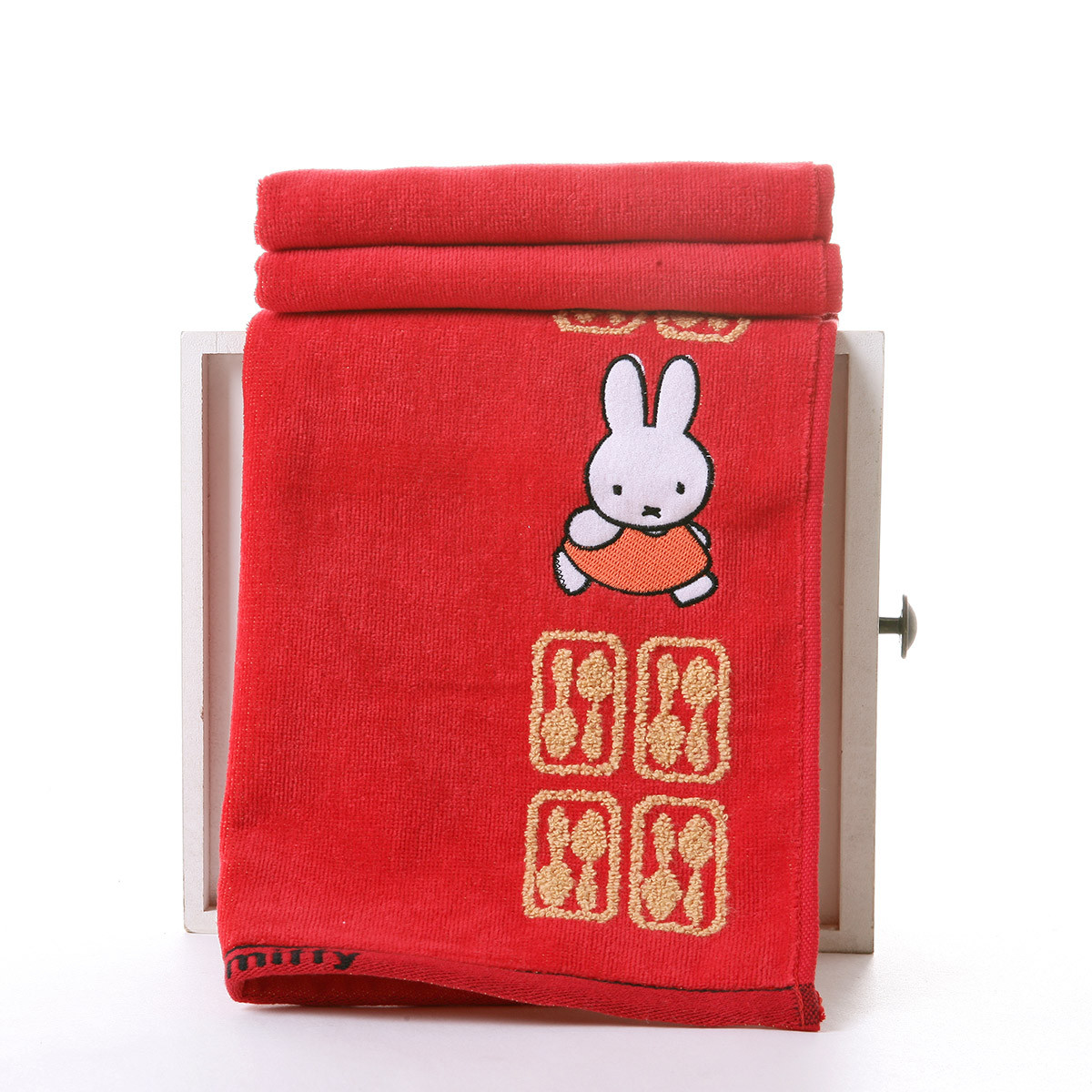 金号米菲加厚加大浴巾婚庆红色无捻提缎割绣吸水柔软舒适mf3057