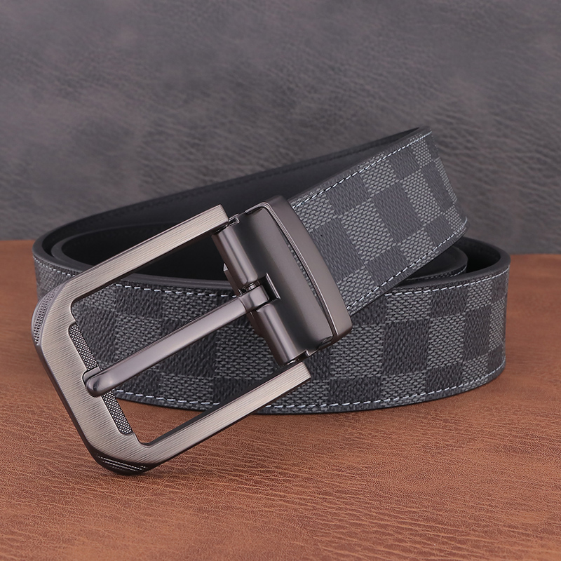 潮流真皮格子哑光质感针扣皮带