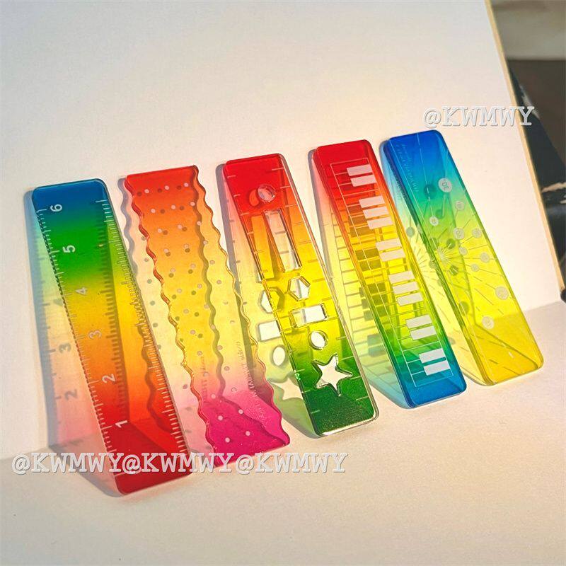 糖果色6厘米掌心尺直尺多功能迷你刻度亚克力学生高颜值画波浪尺