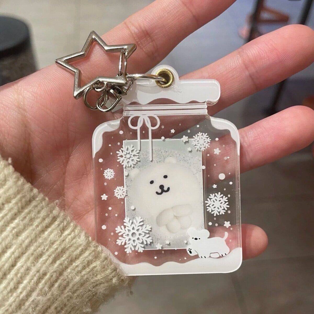 雪花熊卡套1寸证件照挂件