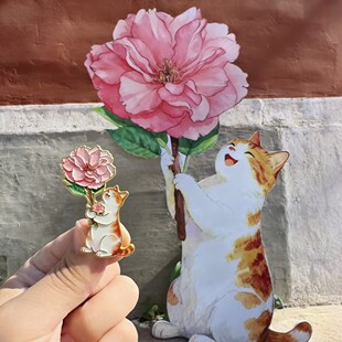 万寿寺玉兰花樱花小猫金属冰箱贴万寿寺纪念品旅游伴手礼磁贴