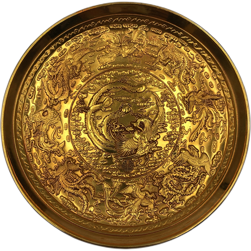 古玩杂项盘子 十二生肖 凤凰摆件微大号家居鎏金鎏银工艺装饰品
