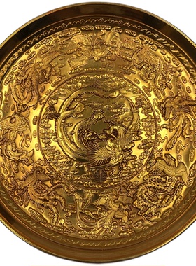 古玩杂项盘子 十二生肖 凤凰摆件微大号家居鎏金鎏银工艺装饰品