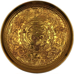 古玩杂项盘子 十二生肖 凤凰摆件微大号家居鎏金鎏银工艺装饰品