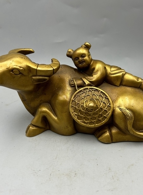 古玩杂项 十二生肖 生肖牛 摆件 牧童骑牛家居工艺装饰 铜器 复古