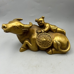 古玩杂项 十二生肖 生肖牛 摆件 牧童骑牛家居工艺装饰 铜器 复古