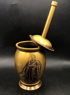 铜捣药罐摆件  中草药器具 捣蒜器 大号家居工艺 铜器 碾子用具