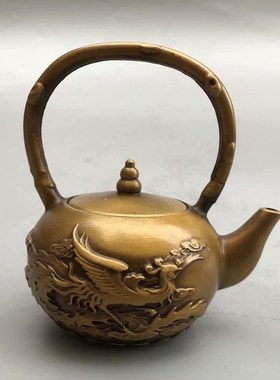 龙凤壶 提梁壶铜壶酒壶水壶小号壶 龙凤酒壶客厅 古玩复古