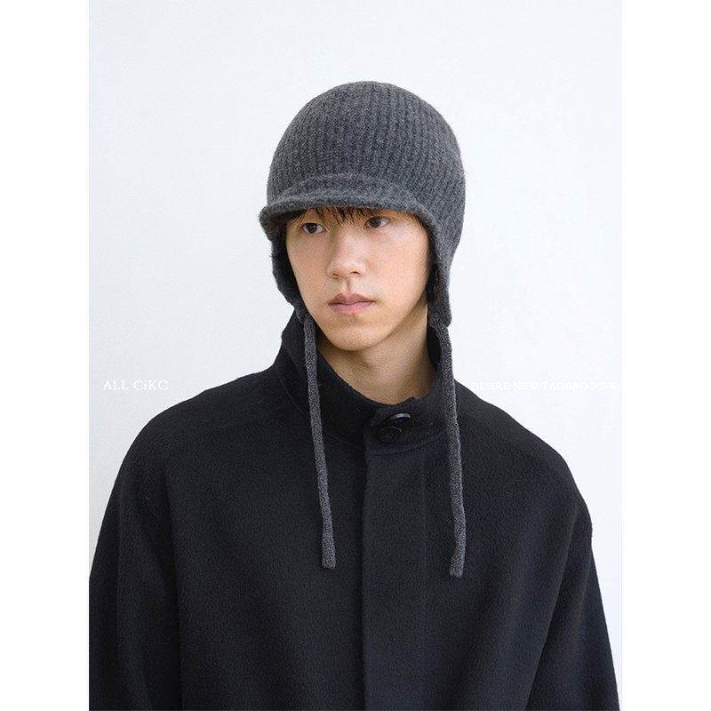 CiKC 100%纯羊毛护耳飞行帽秋冬复古时髦保暖雷锋帽针织毛线帽潮