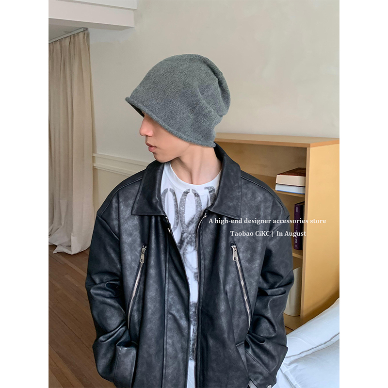 显脸小修饰脸型纯色针织毛线帽