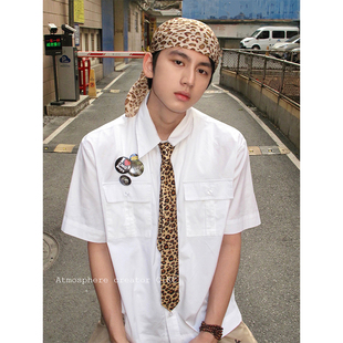 美式东岸 复古时髦豹纹窄长丝巾长条领带领巾男女学院风y2k搭配潮