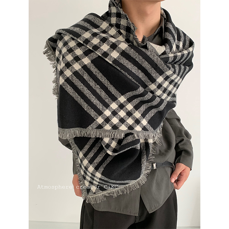爱丁堡小众格纹拼色大披肩男女秋冬时髦保暖加大围巾高级感围脖潮