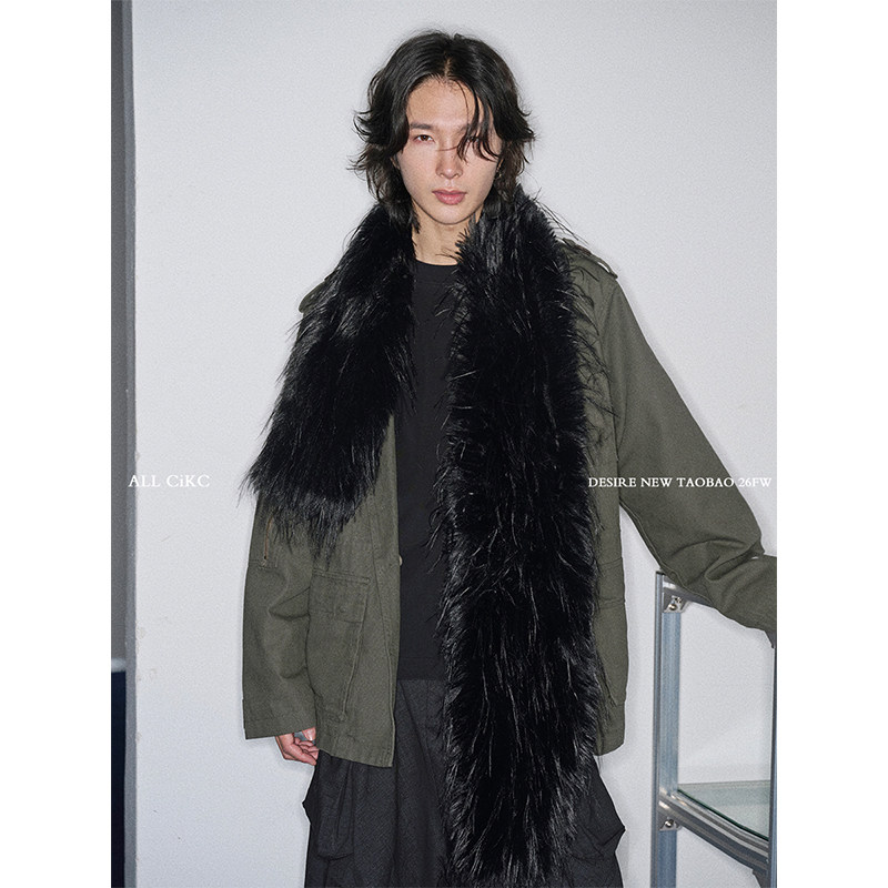 CiKC 密境黑 小众暗黑仿皮草围巾男女秋冬仿貂毛氛围高级感围脖