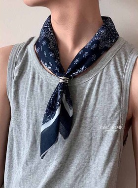 日系复古做旧腰果花棉麻丝巾男士机能风装饰小领巾女西装装饰方巾