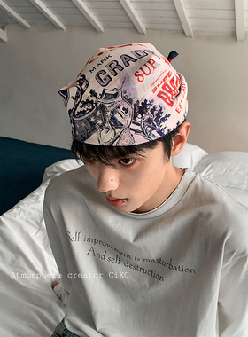 美式复古嘻哈头巾方巾男女小众千禧时髦多功能包头领巾叠带发带潮