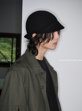 CiKC原创双帽檐设计纯羊毛针织帽男女秋冬时髦骑士帽保暖鸭舌帽潮