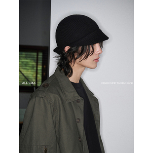 CiKC原创双帽檐设计纯羊毛针织帽男女秋冬时髦骑士帽保暖鸭舌帽潮