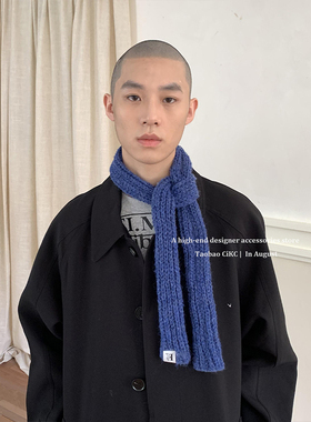 SP同款羊毛混纺短款细围巾针织围脖潮牌装饰领巾小众毛线窄长条巾