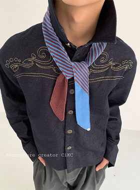 古早氛围感秋冬针织斜纹领巾男女小众休闲简约百搭细长丝巾领结潮