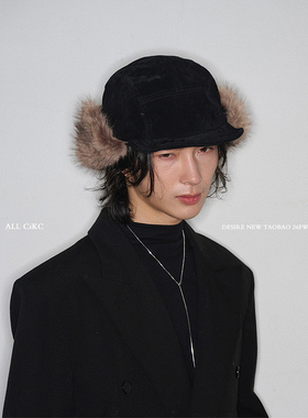 CiKC 染尖毛麂皮绒平顶飞行帽男女秋冬时髦仿皮草护耳加厚鸭舌帽