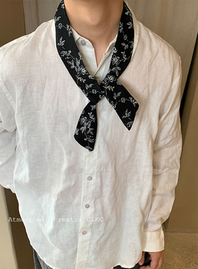 简约小众百搭领巾丝巾男女高级感搭配领结早秋凹造型印花小围巾潮