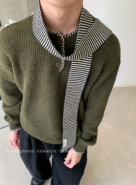 韩国档口简约时髦条纹拼色细长围巾男女秋冬叠带搭配围巾搭配腰带