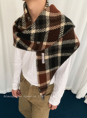 CiKC 英伦风复古格子披肩围巾男女小众时髦保暖围脖加大三角披风