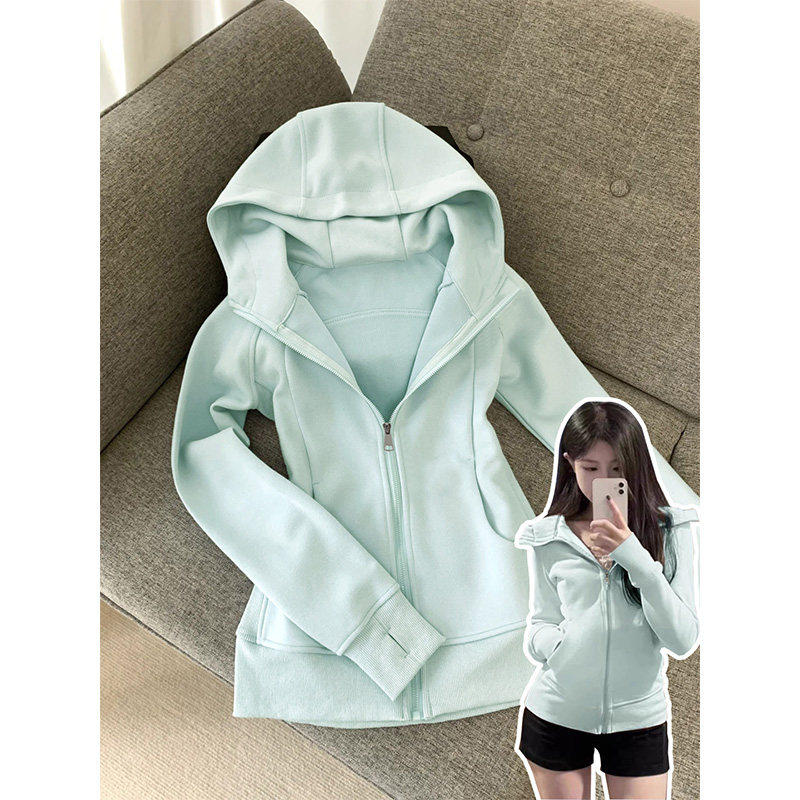 薄荷绿色修身外套女春季2026新款卫衣正肩收腰上衣初早春韩系穿搭