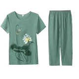 Летняя одежда для матери, комплект для пожилых людей, летняя футболка с коротким рукавом, топ, для среднего возраста, оверсайз