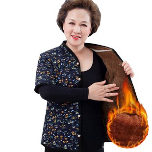 中老年人女秋装丝绒棉马甲外套60妈妈中袖小棉衣洋气马褂奶奶上衣