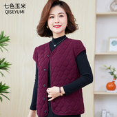 春秋妈妈装 纯色内搭背心中老年女士休闲保暖马甲 轻薄德绒马夹短款