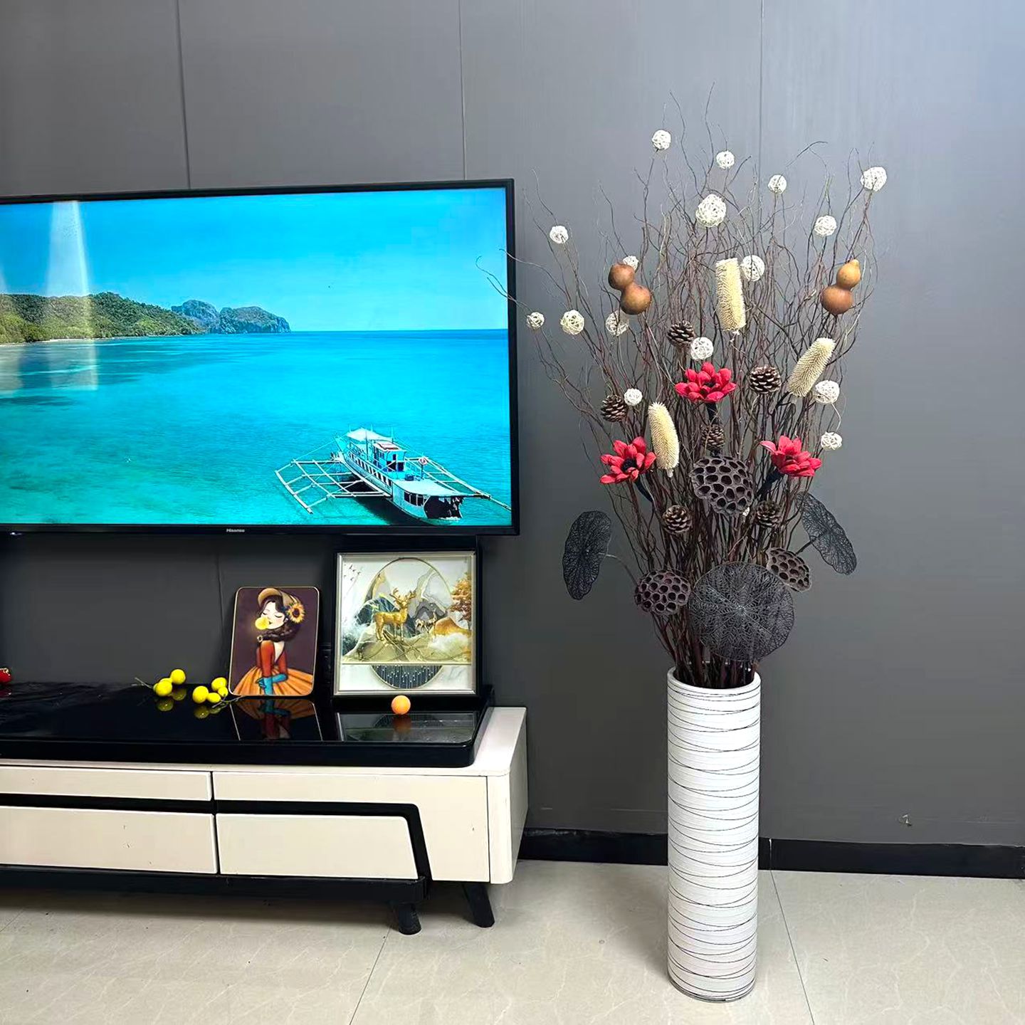 龙柳干枝仿真花艺落地摆件创意客厅电视柜装饰品新居乔迁轻奢装饰