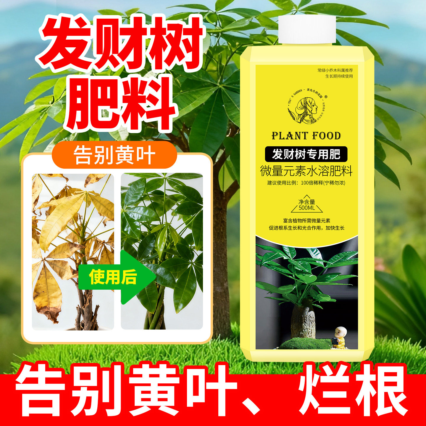发财树肥料专用营养液叶子发黄掉叶复合肥料枯黄烂根叶斑病液体肥