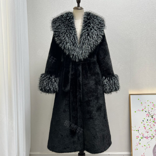 2025秋冬新款仿水貂毛皮草外套女过膝长款皮毛一体环保毛皮草大衣