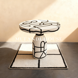 慕梵迪现代艺术黑白线条边几设计师款涂鸦角几客厅沙发创意小茶几