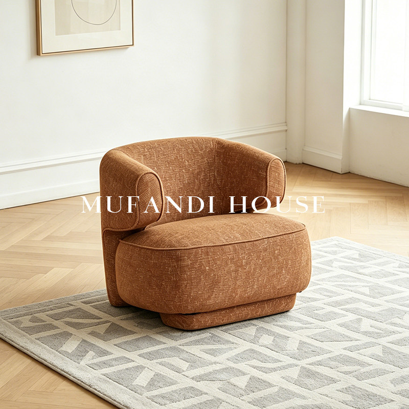 慕梵迪焦糖色雪尼尔单人沙发椅现代轻奢休闲椅客厅阳台设计师单椅