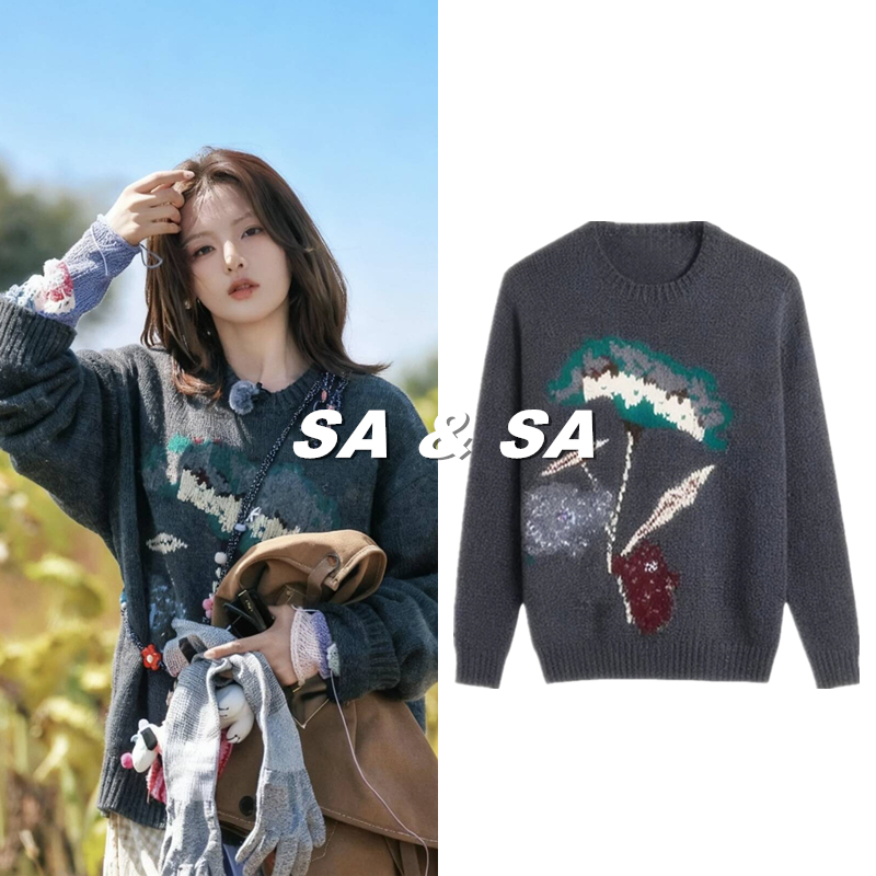 杨超越同款复古圆领针织毛衣女